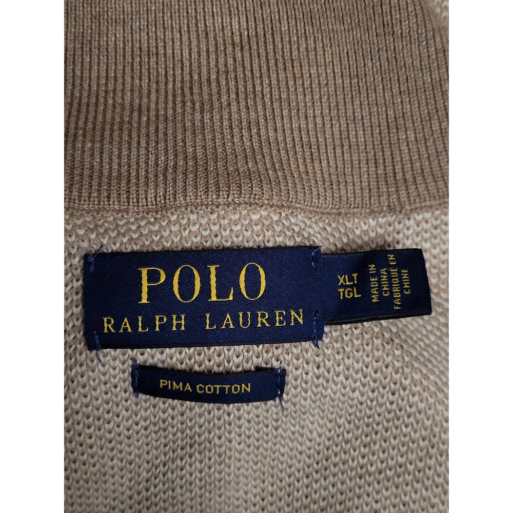 Polo Ralph Lauren Mens Big & Tall Tan Fine Pima Cotton 1/4 Zip Sweater Size XLT - Picture 2 of 9